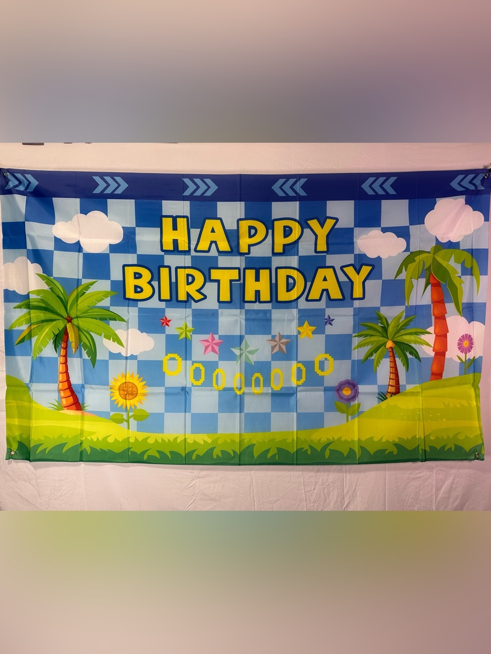 Sonic The Hedgehog Theme Happy Birthday Backdrop Banner 6x3 1/2 Ft.